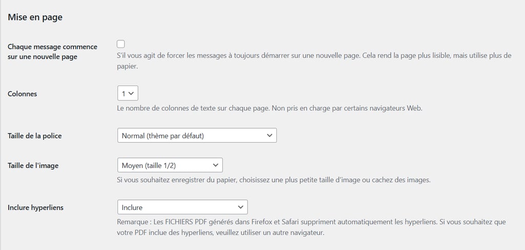 Personnaliser les param&egrave;tres de mise en page de l'extension Print My Blog