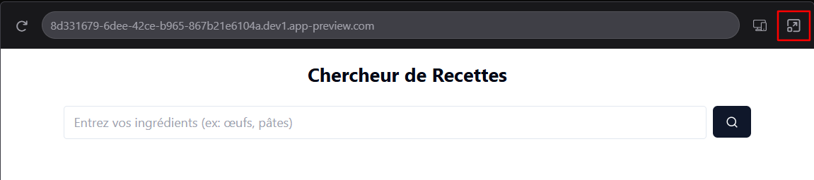 Aperçu de l'application web mettant en évidence la fonction du mode plein écran
