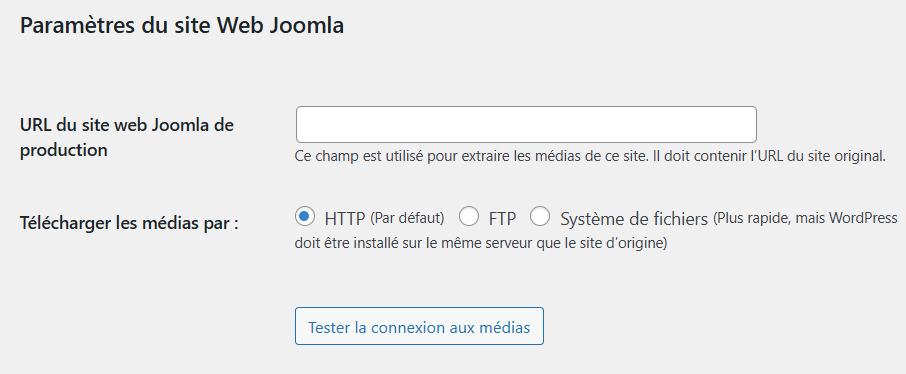 Paramètres du site web Joomla