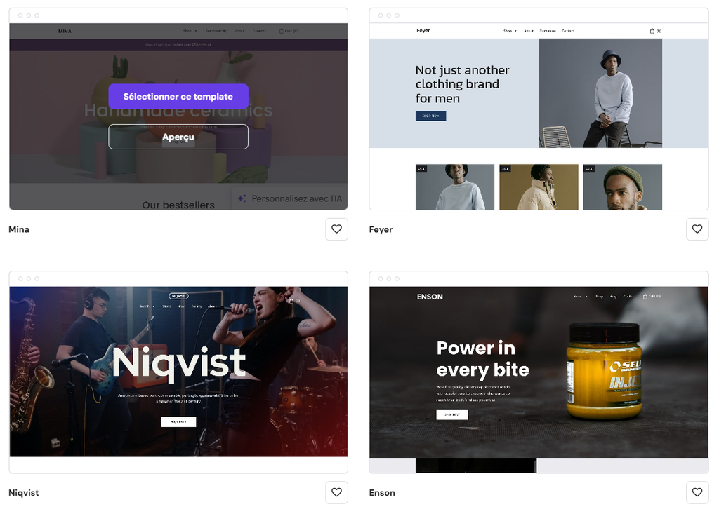 Section Sélectionner ou prévisualiser un template mise en évidence