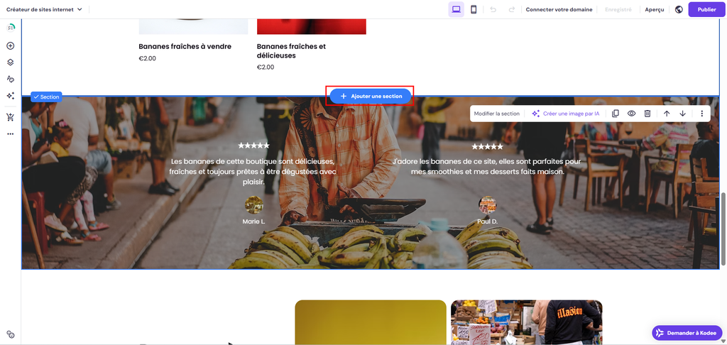 Bouton Ajouter une section mis en évidence
