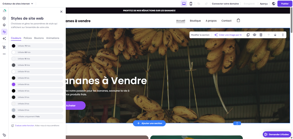 Menu Styles du site web déplié