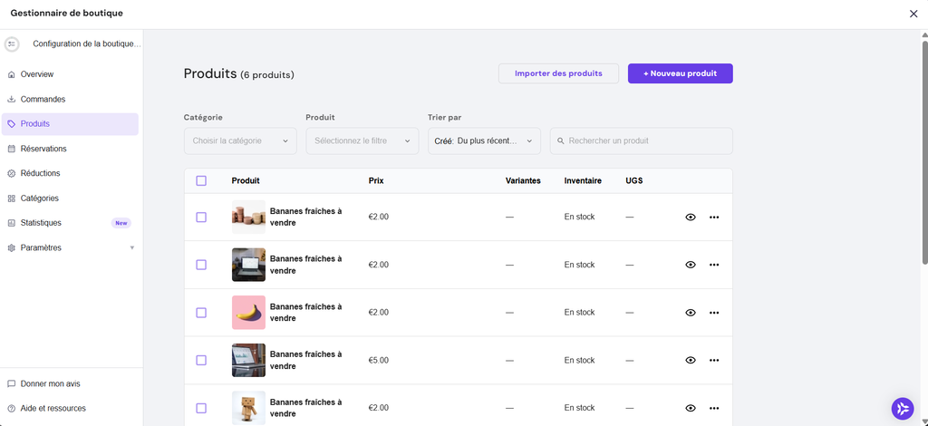 Gestionnaire de boutique déplié
