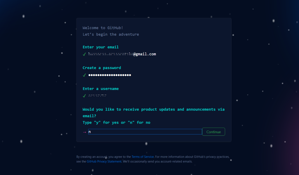 La page d'enregistrement de compte de GitHub