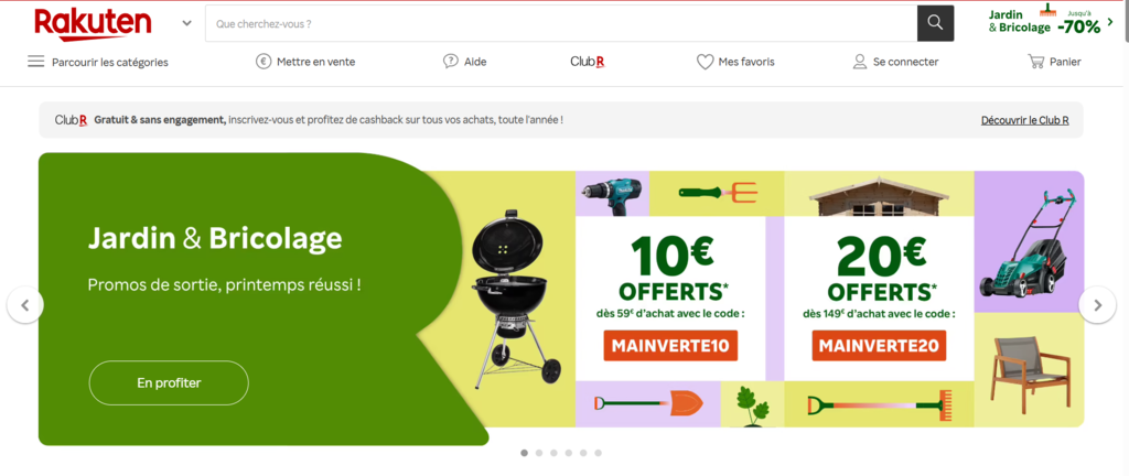 Page d'accueil de Rakuten
