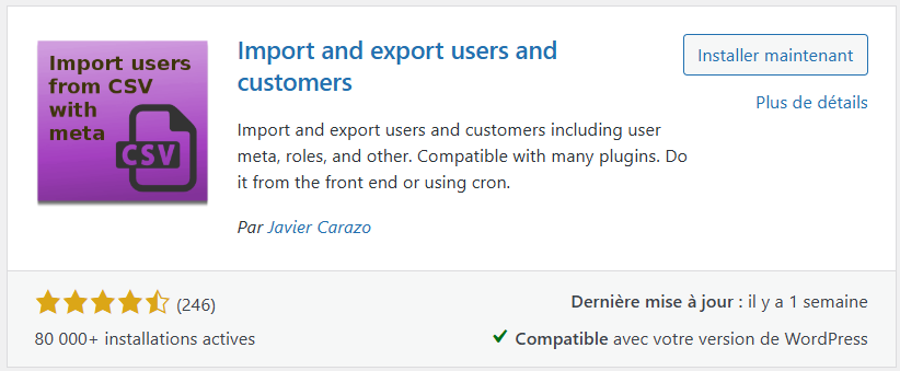 La bannière du plugin Import and Export Users and Customers
