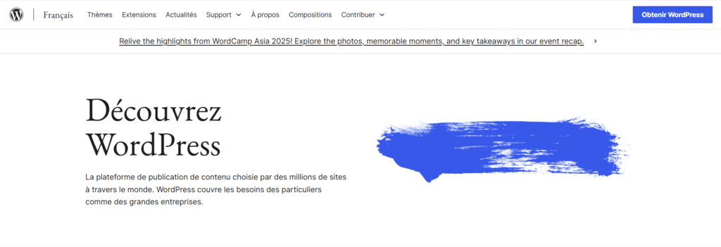 Page d&rsquo;accueil de WordPress