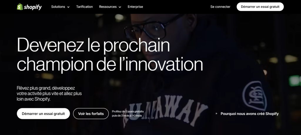 Page d'accueil de Shopify 