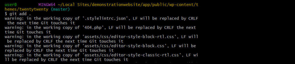 Utilisation de la commande git add. pour ajouter des modifications