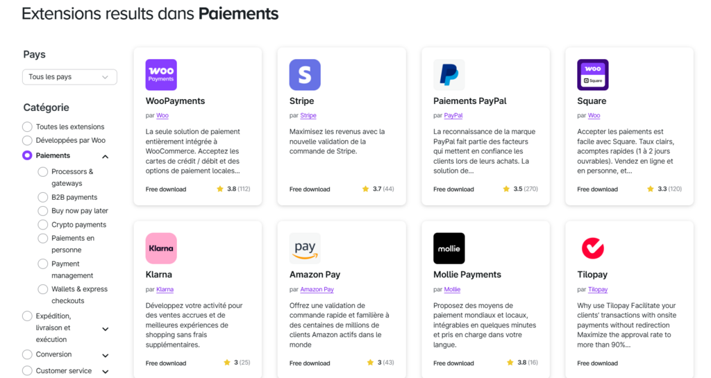 Extensions WooCommerce pour les méthodes de paiement.