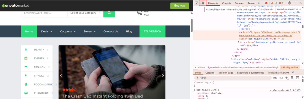 Activer la barre d'outils de l'appareil dans l'outil Inspecter de Google Chrome