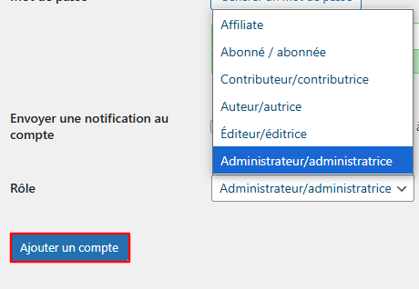 Rôles pour un nouvel utilisateur dans WordPress