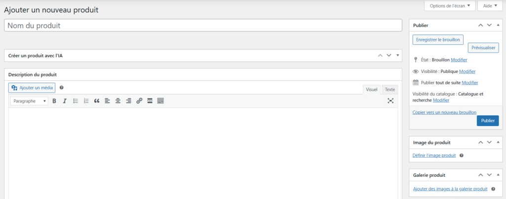 Ajout d'un nouveau produit dans WooCommerce.