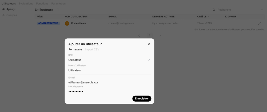 Les champs Ajouter un utilisateur du panneau d'administration d'Open WebUI