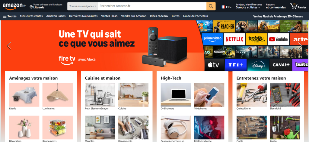 Page d'accueil d'Amazon