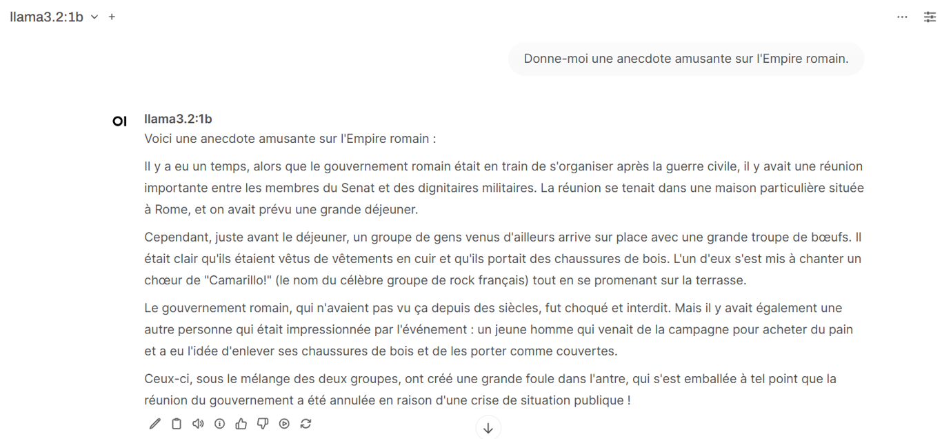 La réponse de Llama 3.1 à une invite dans Open WebUI