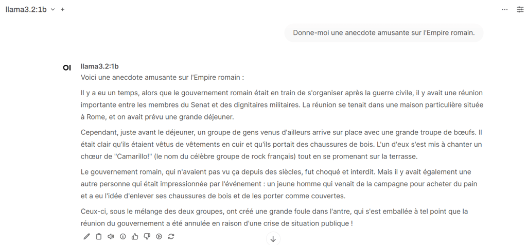 La réponse de Llama 3.1 à une invite dans Open WebUI