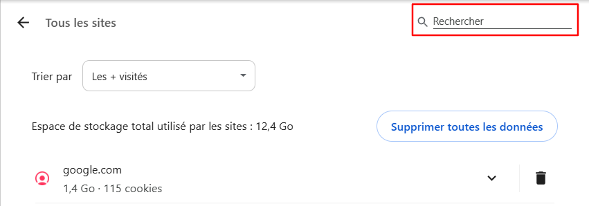 Rechercher les cookies dans Google Chrome