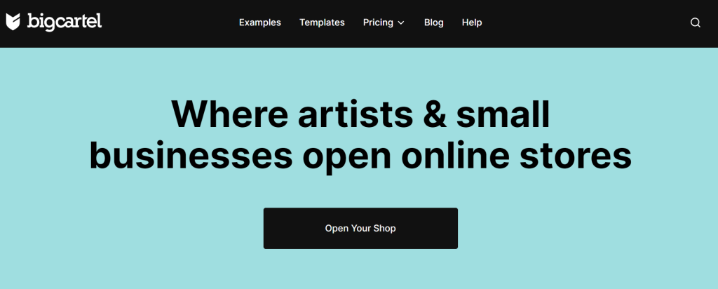 Page d'accueil de Big Cartel