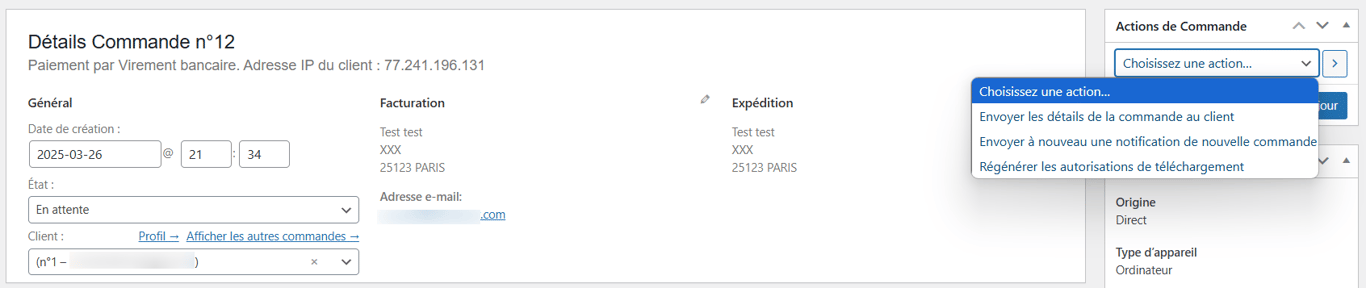 Prendre des actions sur une commande WooCommerce ouverte