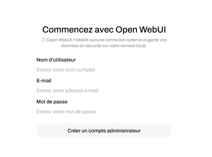Le formulaire d'inscription dans Open WebUI
