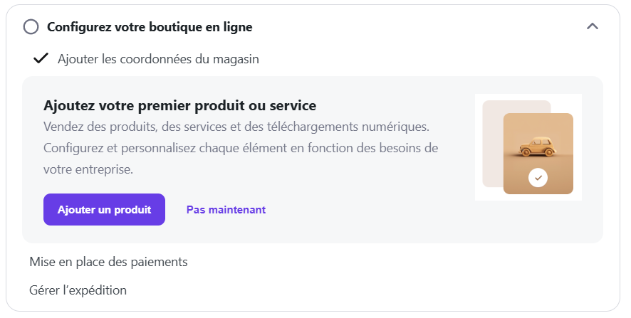 Les menus de configuration de la boutique en ligne 