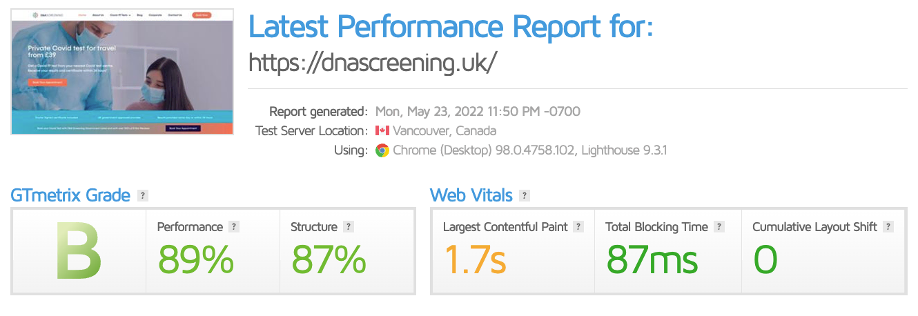 Rapport de performance de Dna screening