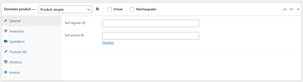 Donn&eacute;es produit dans WooCommerce.