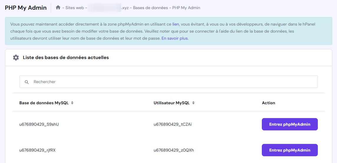 Tableau de base de données phpMyAdmin