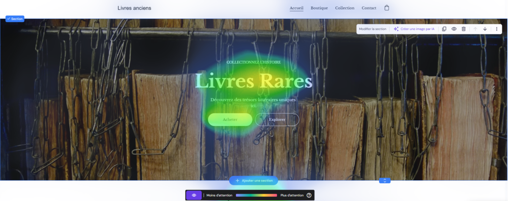 Affichage des résultats de la heatmap IA dans le créateur de site Hostinger