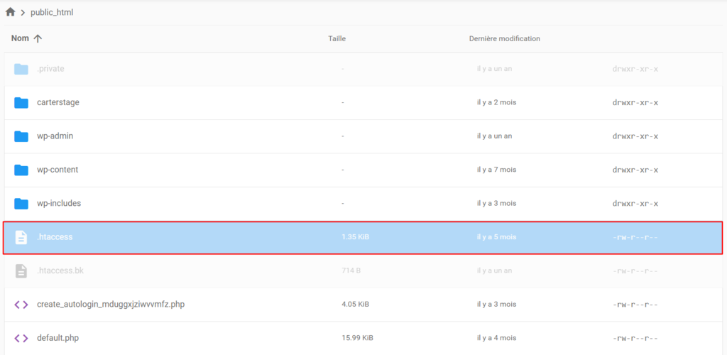 Localisation du fichier .htaccess dans le répertoire racine à l'aide du gestionnaire de fichiers de Hostinger