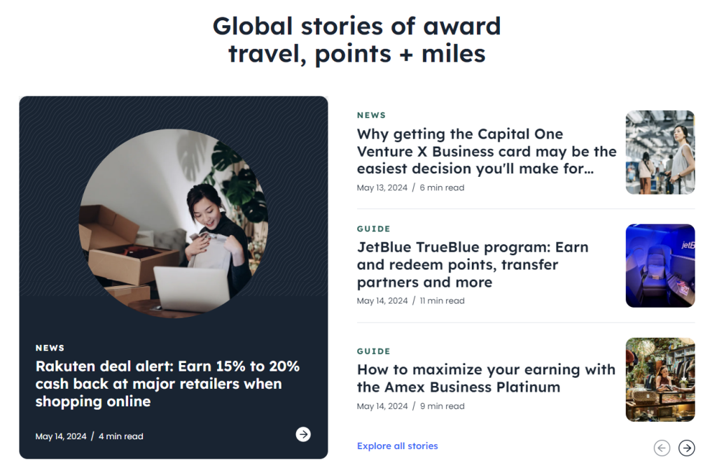 La page d'accueil de The Points Guy