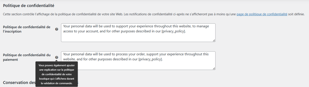 Configurer votre politique de confidentialit&eacute; dans WooCommerce.