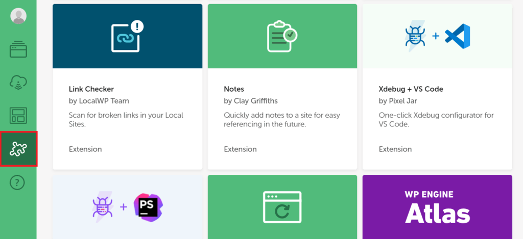 Menu d'installation des add-ons de Local