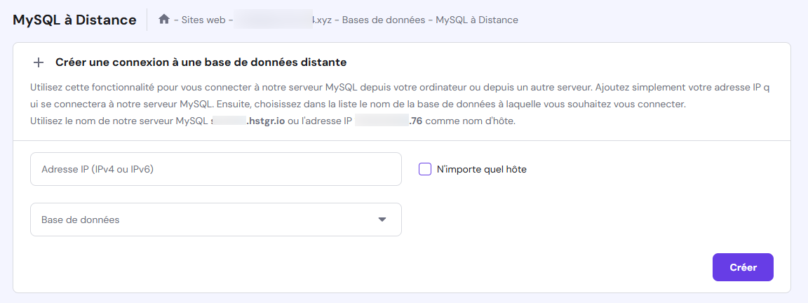 Tableau de base de données MySQL à distance