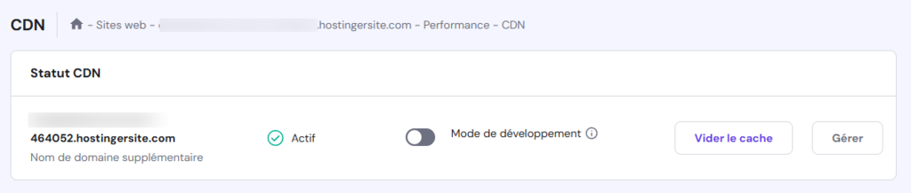 Paramètres CDN dans hPanel 
