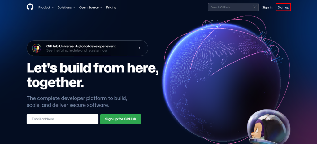 Le bouton Se connecter sur la page d'accueil du site web de GitHub