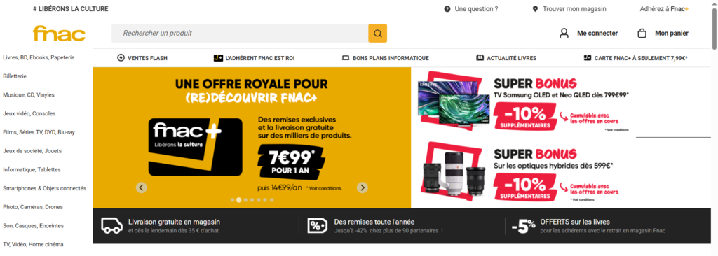 Page d'accueil de fnac