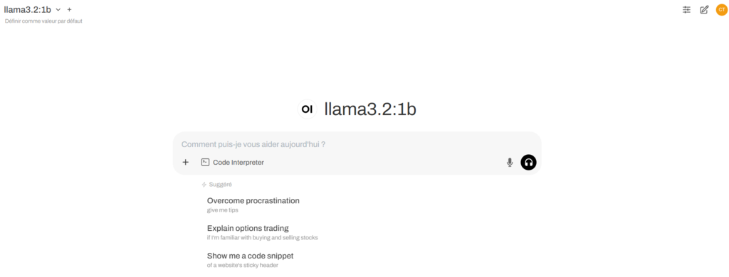 La section du volet de données dans le tableau de bord d'Open WebUI