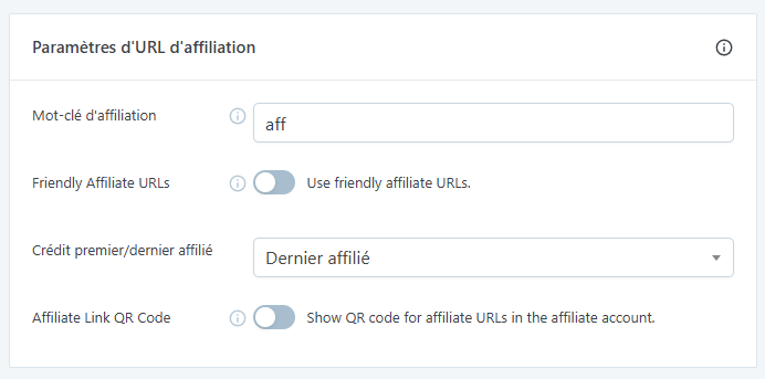 Le champ Mot-clé d'affiliation dans les Paramètres d'URL d'affiliation de SliceWP