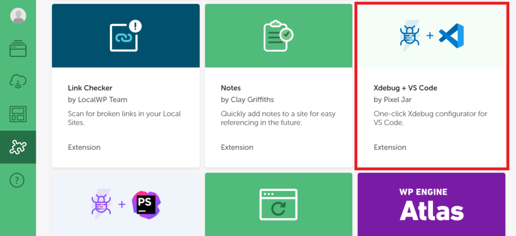 Plugin Xdebug + VS Code dans le menu des add-ons de Local