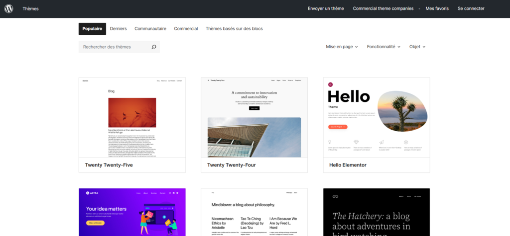 Page des th&egrave;mes WordPress