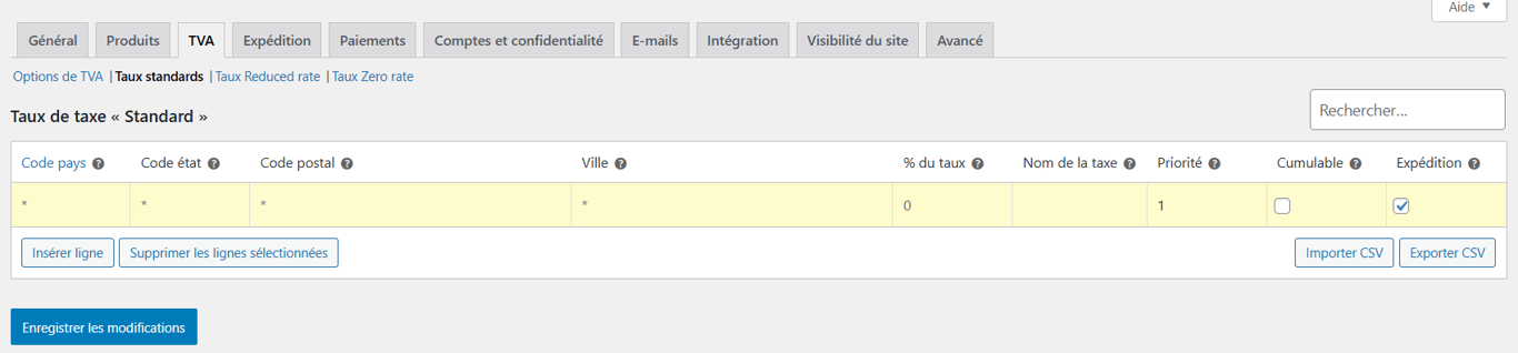 Configuration des taxes dans WooCommerce