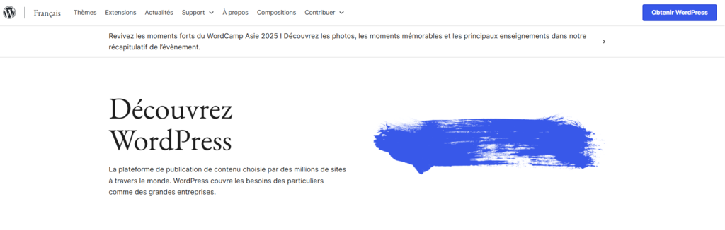 Page d'accueil officielle de WordPress.org