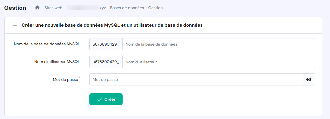 Tableau de gestion de base de données MySQL