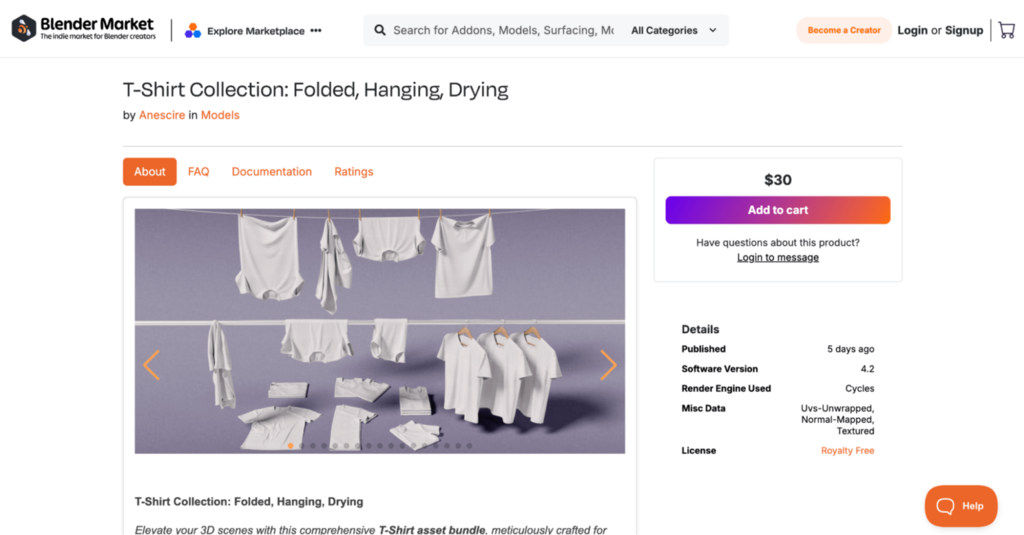 Exemple de modèles 3D Belnder vendus sur Blender Market