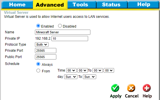 Configuration du transfert de port dans le panneau de configuration du routeur/modem Internet