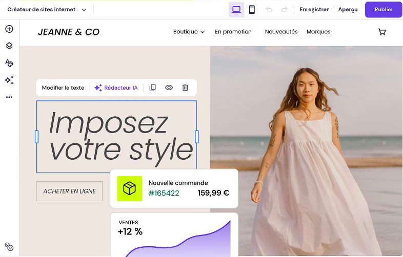Maquette du créateur de boutique en ligne Hostinger