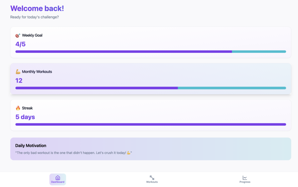 Une interface d'application web personnalisée de suivi des habitudes d'entraînement 