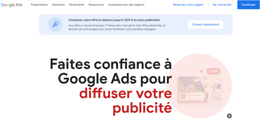 Page d'accueil de Google Ad